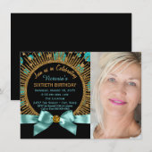 Vrouwen 60e verjaardag Blauwgroen blauw en goud fo Kaart (Voorkant / Achterkant)