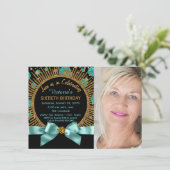 Vrouwen 60e verjaardag Blauwgroen blauw en goud fo Kaart (Staand voorkant)