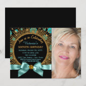 Vrouwen 60e verjaardag Blauwgroen blauw en goud fo Kaart (Voorkant / Achterkant)