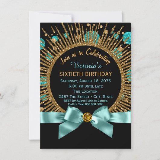 Vrouwen 60ste verjaardag Blauwgroen blauw en goud Kaart (Achterkant)