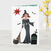 Vrouwen 60ste verjaardag 🧙♀️ Grappige heks alsjeb Kaart (Gele Bloem)