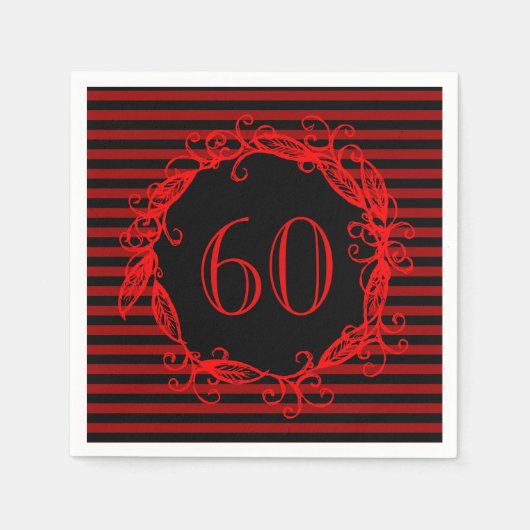 Vrouwen 60ste verjaardag zwart rood Swirly Servetten (Voorkant)