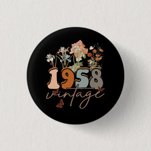 Vrouwen 65 jaar oud T-shirt 1958 65e verjaardag Ronde Button 3,2 Cm