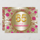 Vrouwen 65ste verjaardagsfeest Fuchsia Pink Gold Kaart (Voorkant / Achterkant)