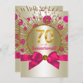 Vrouwen 70e verjaardag Party Fuchsia Gold Kaart (Voorkant / Achterkant)