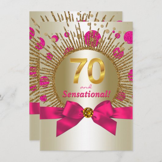Vrouwen 70e verjaardag Party Fuchsia Gold Kaart (Voorkant / Achterkant)