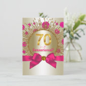 Vrouwen 70e verjaardag Party Fuchsia Gold Kaart (Staand voorkant)