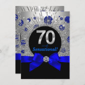 Vrouwen 70e verjaardag Royal Blue en Silver Kaart (Voorkant / Achterkant)