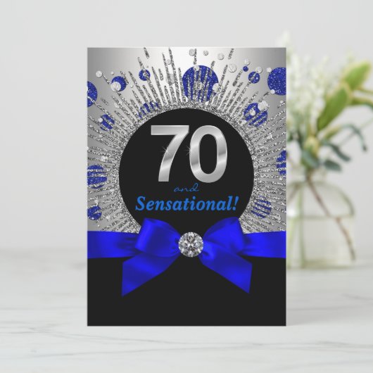 Vrouwen 70e verjaardag Royal Blue en Silver Kaart (Staand voorkant)