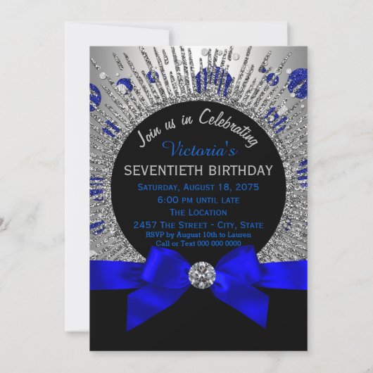 Vrouwen 70e verjaardag Royal Blue en Silver Kaart (Achterkant)