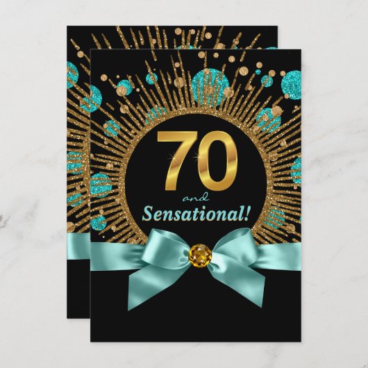 Vrouwen 70ste verjaardagsfeest Blauwgroen blauw en Kaart (Voorkant / Achterkant)