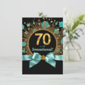 Vrouwen 70ste verjaardagsfeest Blauwgroen blauw en Kaart (Staand voorkant)