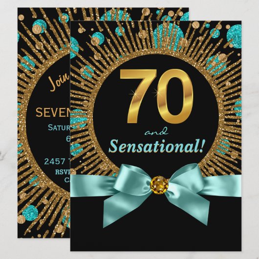 Vrouwen 70ste verjaardagsfeest Blauwgroen Blauw Go Kaart (Voorkant / Achterkant)