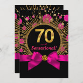 Vrouwen 70ste verjaardagsfeest Fuchsia en goud Kaart (Voorkant / Achterkant)