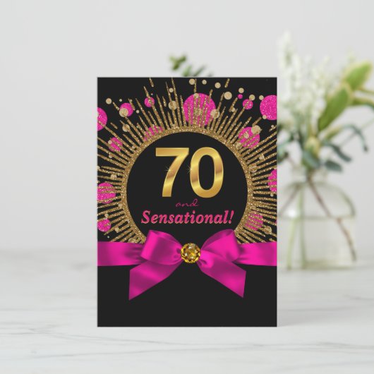 Vrouwen 70ste verjaardagsfeest Hot Pink en Gold Kaart (Staand voorkant)