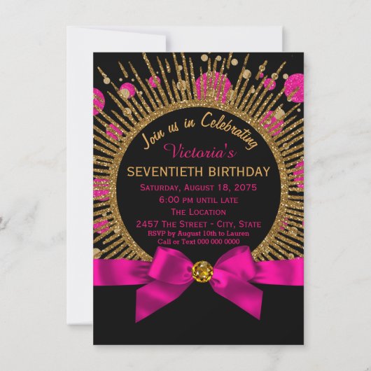 Vrouwen 70ste verjaardagsfeest Hot Pink en Gold Kaart