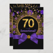 Vrouwen 70ste verjaardagsfeest Paarse en gouden Kaart (Voorkant / Achterkant)