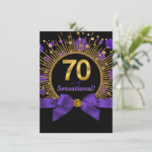 Vrouwen 70ste verjaardagsfeest Paarse en gouden Kaart (Staand voorkant)