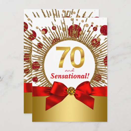 Vrouwen 70ste verjaardagsfeest rood en goud kaart (Voorkant / Achterkant)