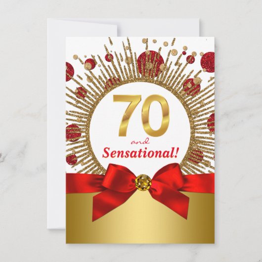 Vrouwen 70ste verjaardagsfeest rood en goud kaart (Voorkant)
