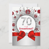 Vrouwen 70ste verjaardagsfeest rood en zilver kaart (Voorkant)