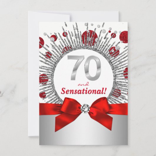Vrouwen 70ste verjaardagsfeest rood en zilver kaart (Voorkant)