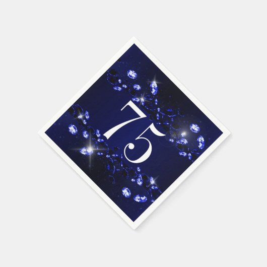 Vrouwen 75ste verjaardag Blauw Zwart Sparkly Diamo Servet (Hoek)