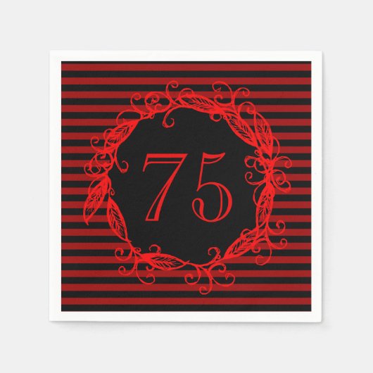 Vrouwen 75ste verjaardag zwart rood Swirly Servetten (Voorkant)