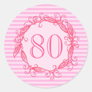Vrouwen 80ste verjaardag Mooie Roze Swirly Ronde Sticker