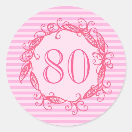 Vrouwen 80ste verjaardag Mooie Roze Swirly Ronde Sticker (Voorkant)