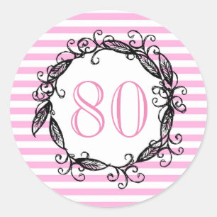 Vrouwen 80ste verjaardag Roze Wit Zwart Swirly Ronde Sticker