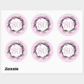 Vrouwen 80ste verjaardag Roze Wit Zwart Swirly Ronde Sticker (Vel)