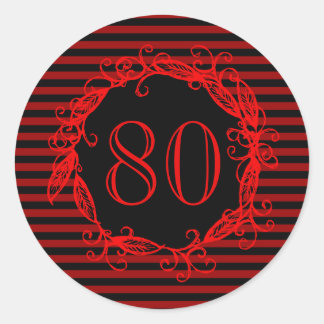 Vrouwen 80ste verjaardag Zwart Rood Swirly Ronde Sticker