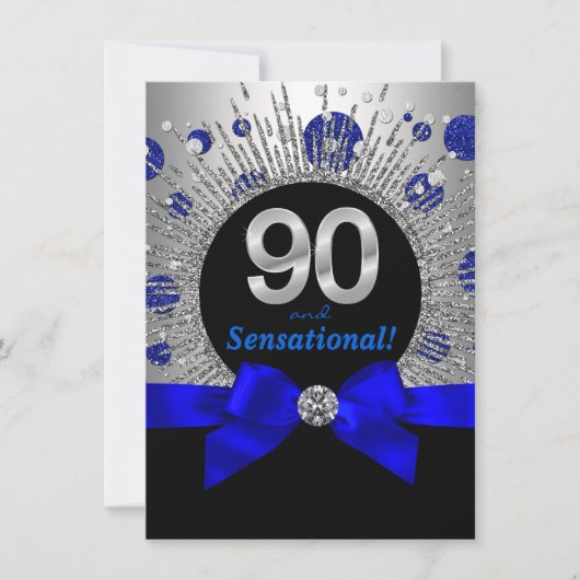 Vrouwen 90e verjaardag van Royal Blue en Silver Kaart (Voorkant)