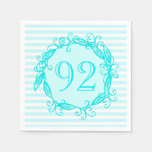 Vrouwen 92e verjaardag Aqua Blue White Swirly Servet