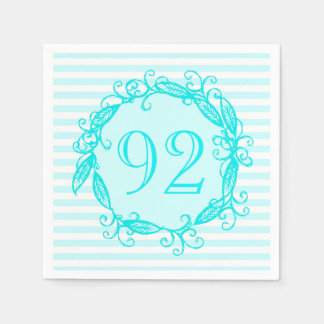 Vrouwen 92e verjaardag Aqua Blue White Swirly Servet