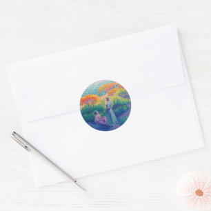VROUWEN AAN DE OEVER SCHILDERIJ RONDE STICKER