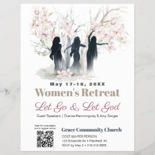 Vrouwen aanbidden kerk retraite roze bomen flyer