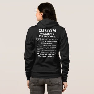 Vrouwen Aangepaste Gepersonaliseerde Zwart Full Zi Hoodie