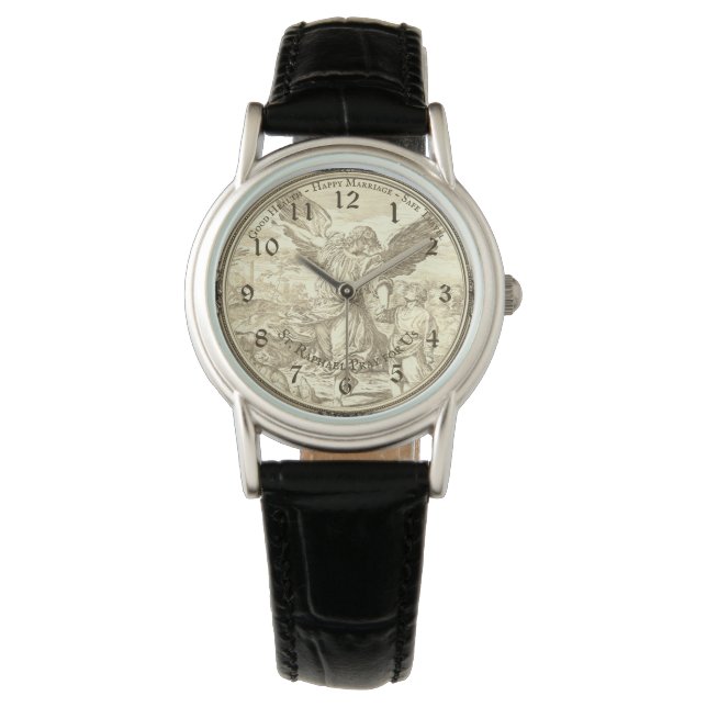 Vrouwen Aartsengel Saint Raphael Aangepaste tekst Horloge (Voorkant)