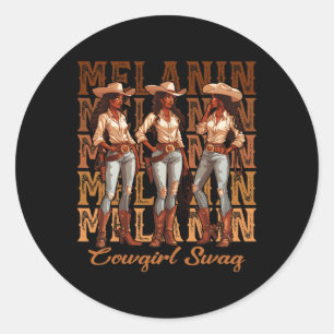 Vrouwen Afrikaanse Melanin Cowgirl Swag Black Gesc Ronde Sticker