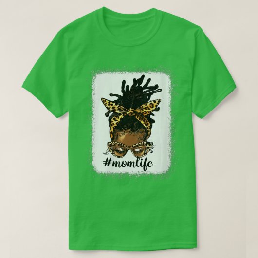 Vrouwen Afro Messy Locs Bun Mam Life Leopard Messy T-shirt (Design voorkant)