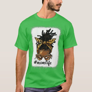 Vrouwen Afro Messy Locs Bun Mam Life Leopard Messy T-shirt