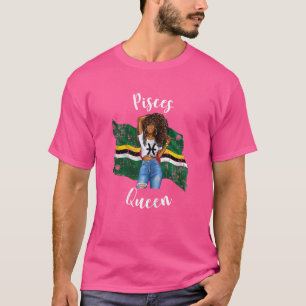 Vrouwen Afro Pisces Queen van Dominica Zodiac Birt T-shirt