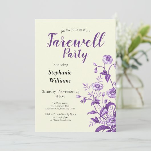 Vrouwen Afscheidsfeest Lavendel Wildflower Kaart (Staand voorkant)