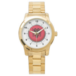 Vrouwen Albanië Vlag Oversized Gold Watch Horloge