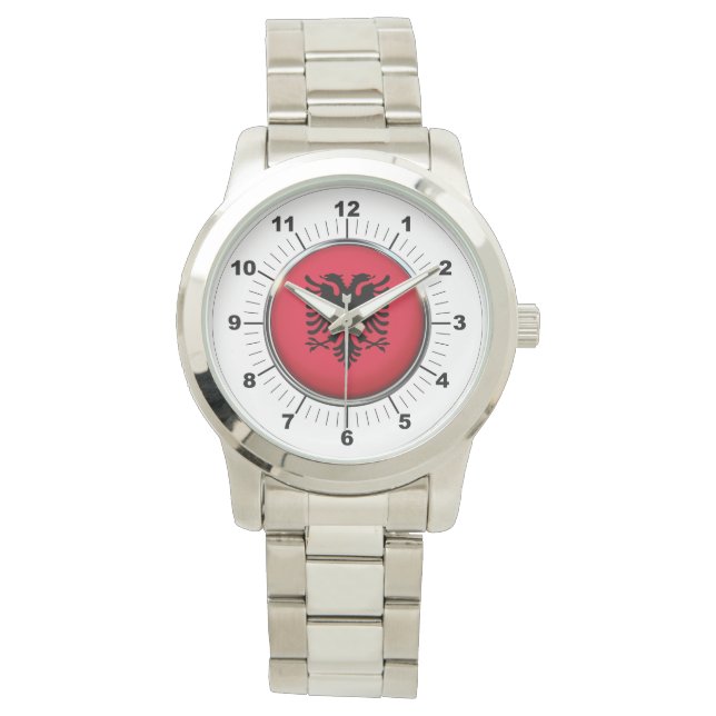 Vrouwen Albanië Vlag Oversized Zilver Horloge (Voorkant)