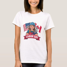 Vrouwen Amerikaanse Canadese Vlag Dag van de Arbei T-shirt