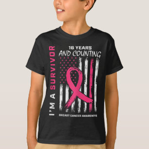 Vrouwen Amerikaanse vlag roze bewustzijn 16 jaar b T-shirt