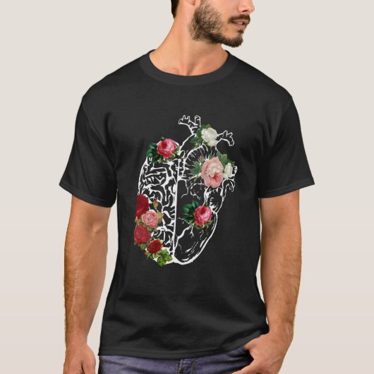 Vrouwen Anatomisch Hart_Hersenen Bloemen Bloemen A T-shirt (Voorkant)